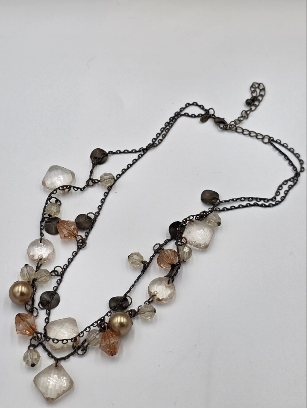 Premier Designs Multi-Strand Crystal & Pearl Drop Necklace - Rose Gold and Clear